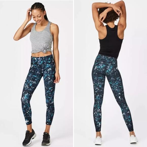 Sweaty Betty The Power 7/8 Leggings Teal Green Black Deep Lake Camo - Picture 1 of 8